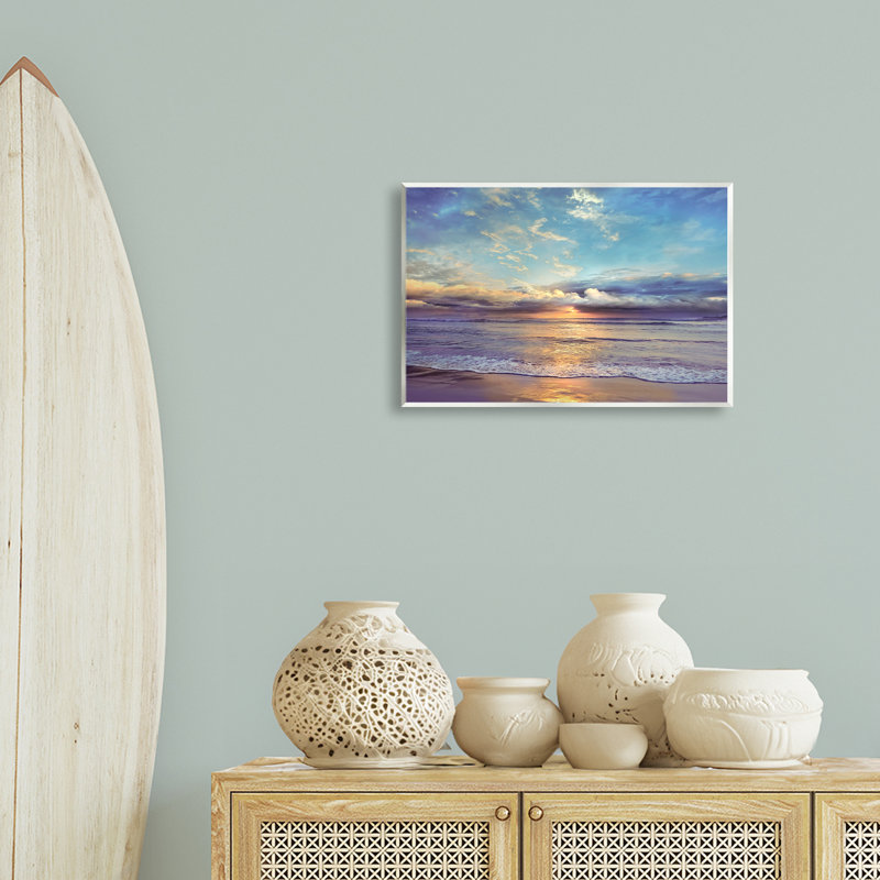 Sun Rays on Beach Shore, art mural, par Mike Calascibetta, H 13 po x l 19 po