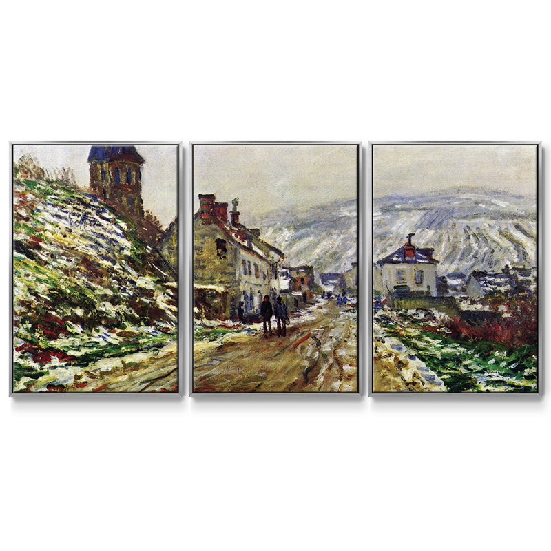 Monet, reproduction sur toile 3 pièces, H 36 po x l 75 po x P 2 po, Argent