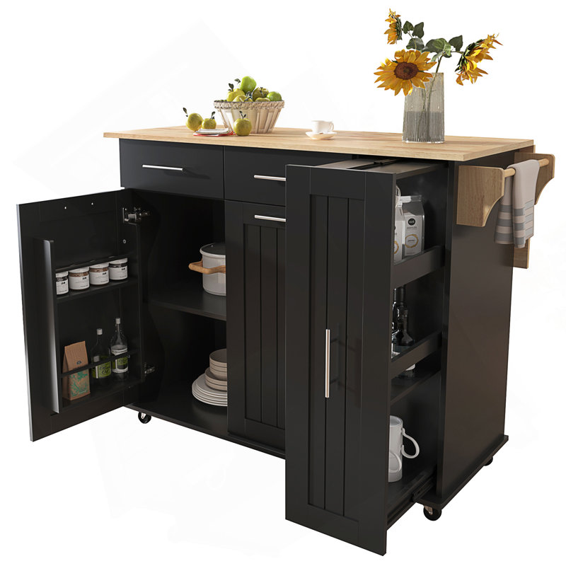 Versatile Kitchen Island With Drop Leaf, 3-Tier Pull-Out Organizer, And Rolling Wheels For Enhanced Storage And Mobility