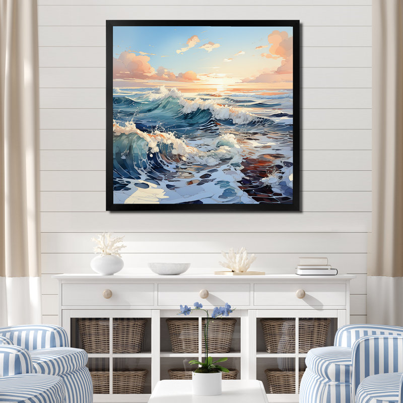 «Ocean Winter Scenery I», reproduction sur toile, Cadre simple noir, H 16 po x l 16 po x P 1 po