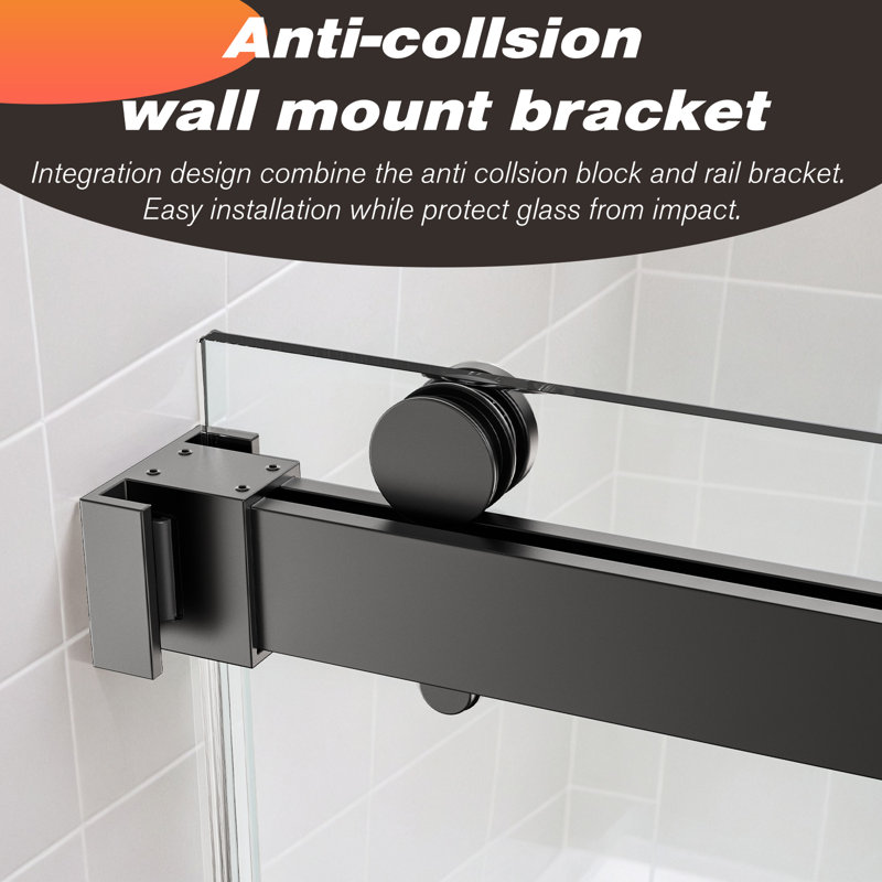 68"-72"W x 76"H Frameless Double Sliding Shower Door with 3/8" SGCC Tempered Glass, 304 Stainless Steel Hardware, Matte Black
