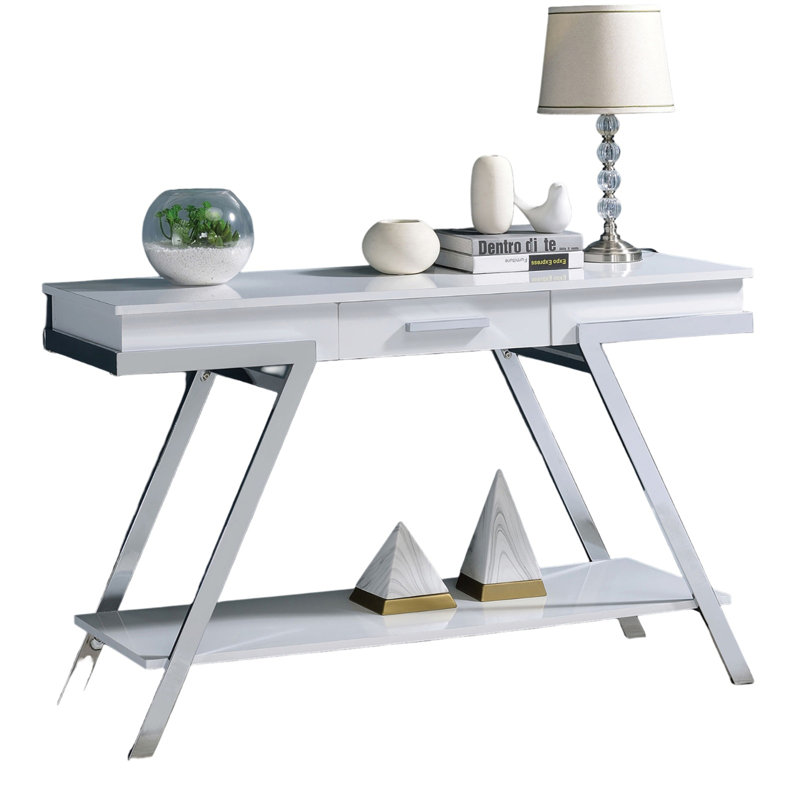 Contemporary Style 1Pc Sofa Table High Gloss Finish Chrome Frame Console Table Gorgeous Living Room Furniture