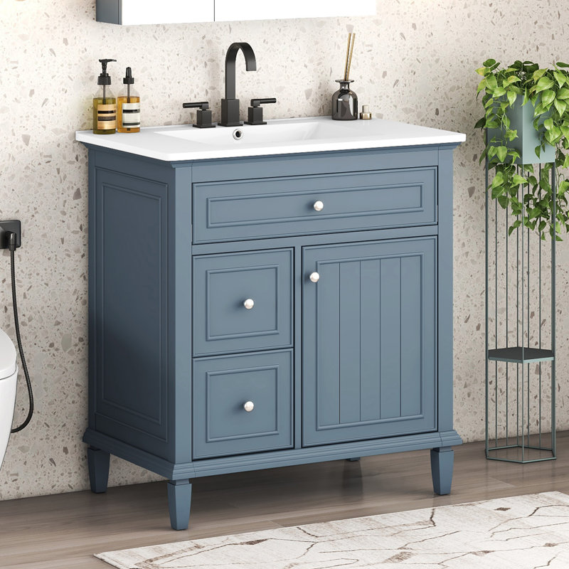 24" Bathroom Vanity With Sink, 30", Blue Gray, Silver