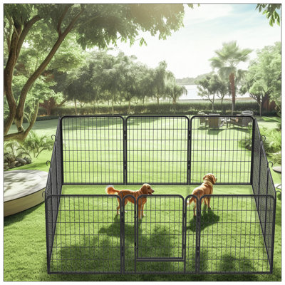 12 parcs en métal robustes avec porte, enclos pour chien pour l'extérieur