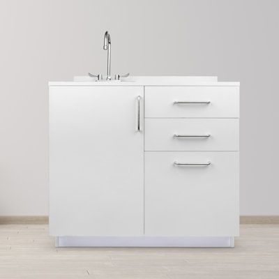 Meuble de cuisine médical bas de 91 cm (36 po) de long, prêt à assembler, avec évier à gauche