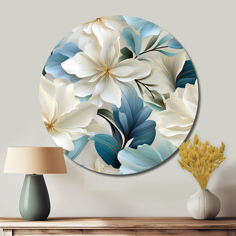 Coastal Symphony, motif tropical - art floral rond en métal, H 16 po x l 16 po