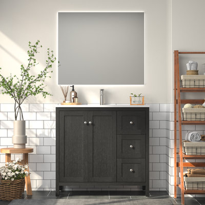 36 Inch Black Freestanding Bathroom Vanity With Integrated Sink
