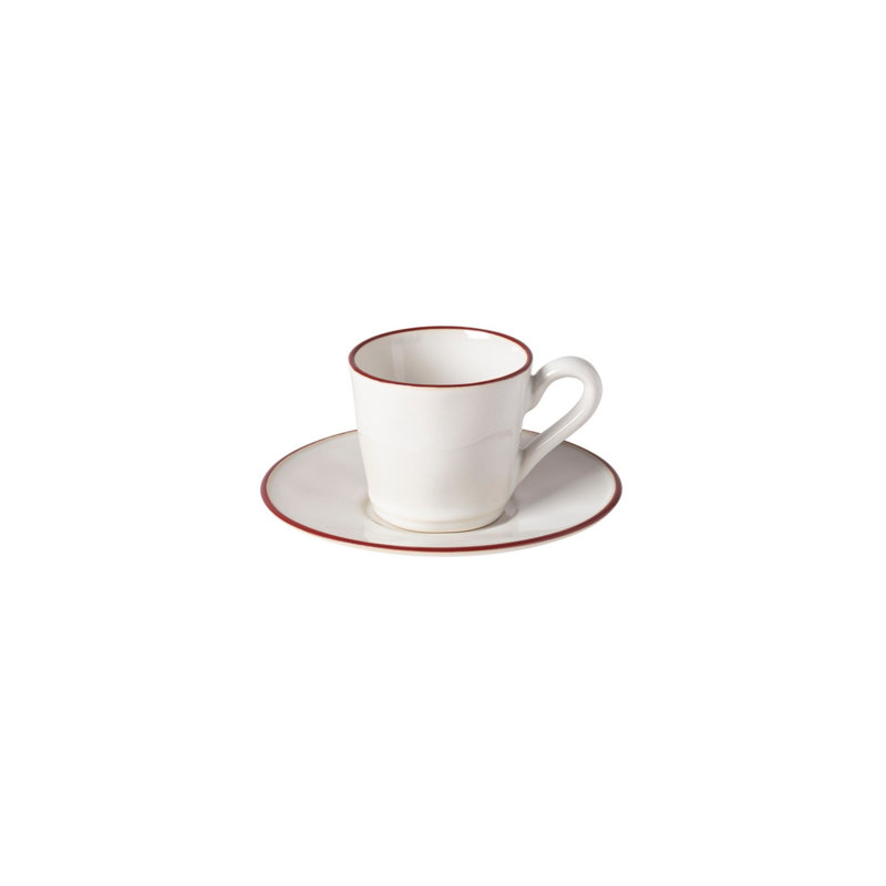 Tasse à café en grès Beja, Blanc/rouge