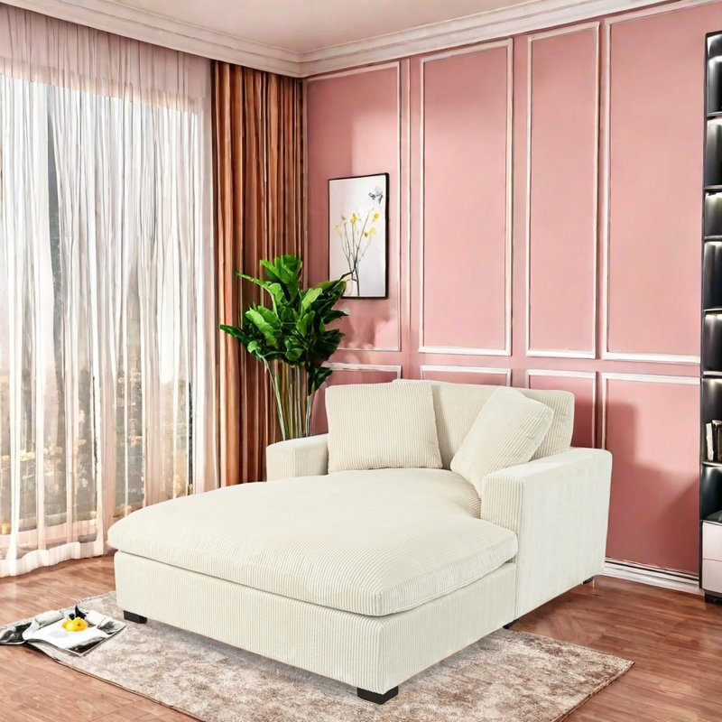 Chaise longue surdimensionnée en tissu doux et moelleux, design classique intemporel, structure durable avec pieds en bois massif, fauteuil de détente confortable pour le salon