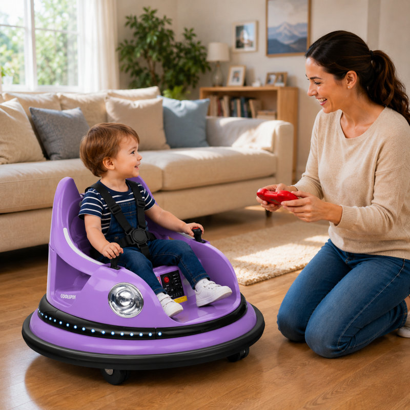 Forever Source 12V Kids Bumper Car with Remote Control, 360 Degree Spins, Dual Driving Modes, LED Lights & Music, Ages 3-5, Purple