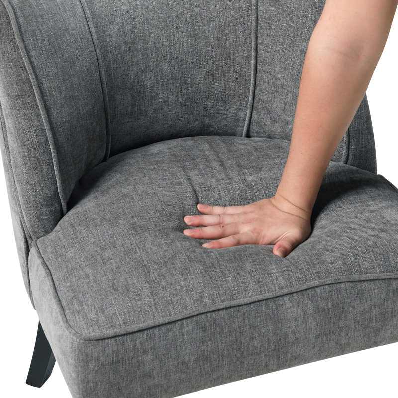 Fauteuil d'appoint élégant, revêtement texturé gris anthracite, siège à coussin en mousse, pieds de chambre chic
