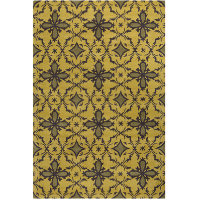 Allie Authentic Hand-Tufted Handmade Brown & Olive Green Floral Design on Gold Wool Modern & Contemporary Area Rug