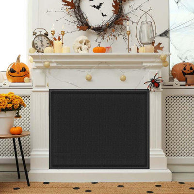 Magnetic Fireplace Cover, Fireplace Blocker Blanket Stops Heat Loss, Adjustable Fire Place Draft Stopper With 12 Magnets For Indoor Iron Frame Black 36" W X 30" H