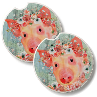 Floral Piggy, lot de 2 sous-verres de voiture en pierre