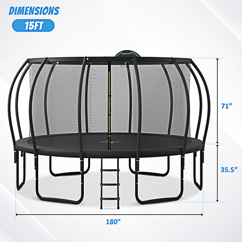 Trampoline 15 pi pour les enfants avec arc amélioré et bouclier composite pour enceinte de sécurité