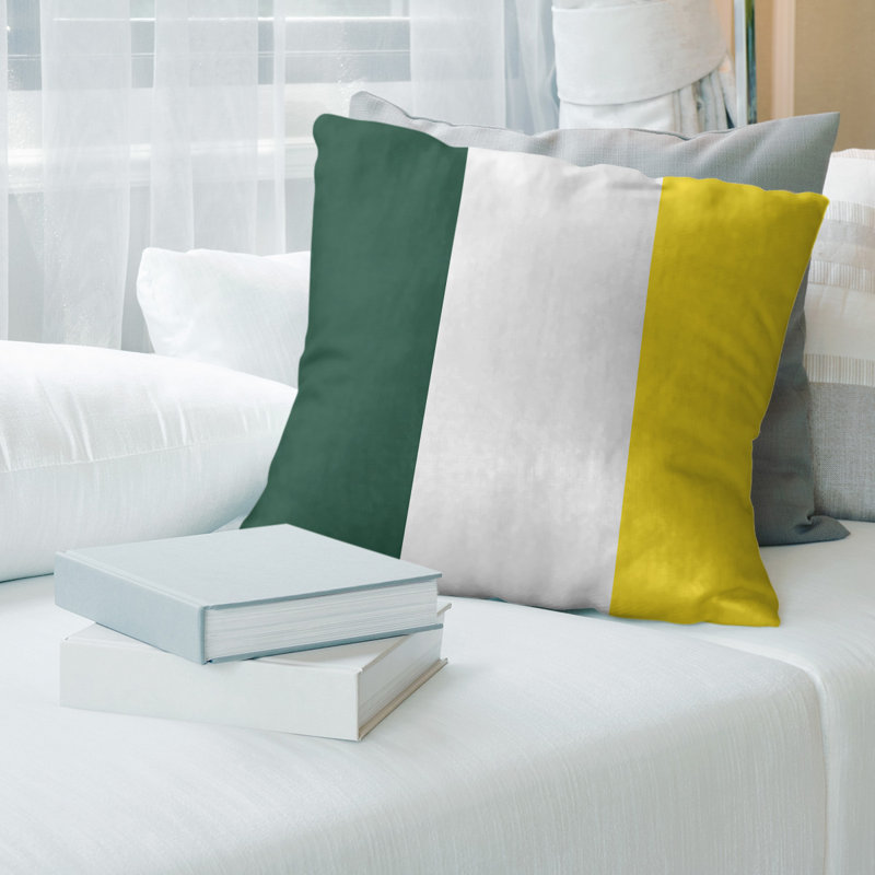 Leather/Suede Reversible Throw Pillow, 14" x 14", Green/White/Yellow