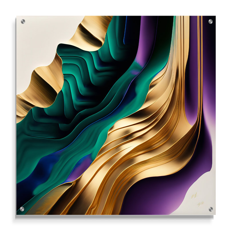 Mauve, vert et or, "Bold Strokes III", art mural abstrait en acrylique, H 36 po x l 36 po
