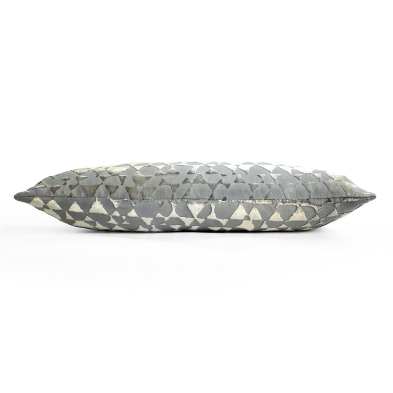 Triangles Rectangle Velvet Pillow Cover & Insert, 7" x 15", Nickel
