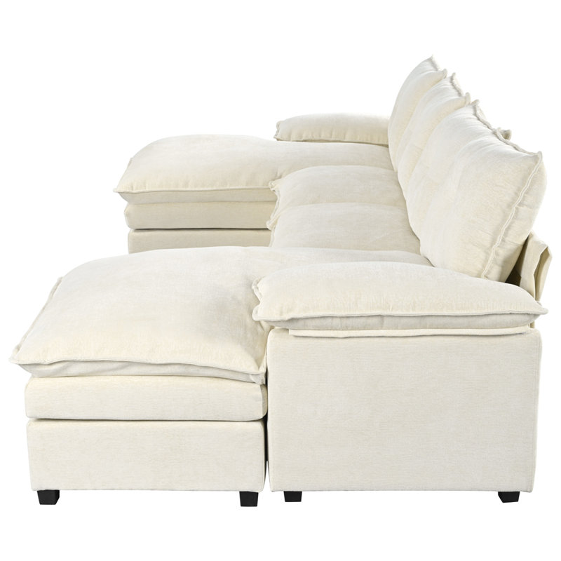 Canapé modulaire en U en chenille avec accoudoirs réglables, Beige