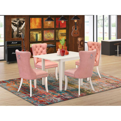 5-Piece Mahogany Finish Solid Wood Top - Rectangular Upholstered Dining Room Set with Dropleaf - Seats 4