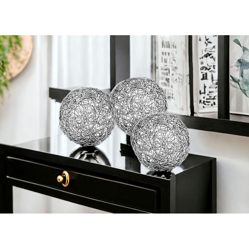 Sphères en fil d'or Yadelis Guita / P 3 po - boîte de 3, Argent, H 5 po x l 5 po x P 5 po