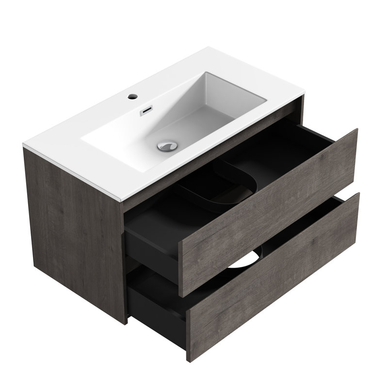 Meuble-lavabo mural simple 36 po Delly, Gris / Brun