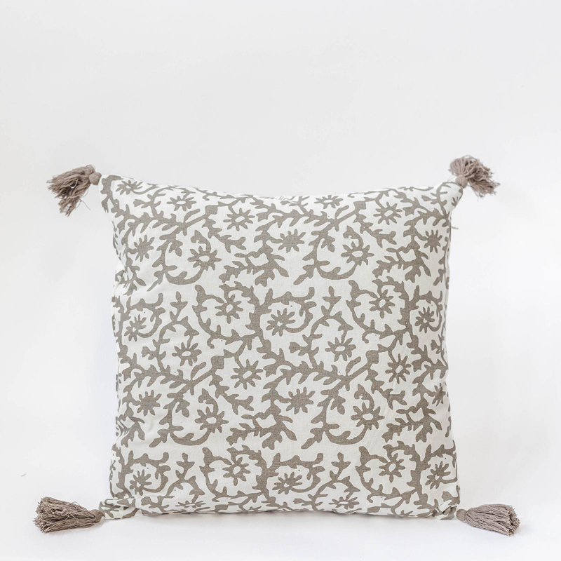Braid Pattern Cushion Cover, 18" H x 18" W, Cream/Brown Floral