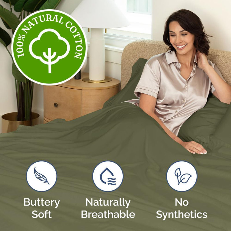 100% Cotton Sheet Set, 400 Thread Count Hotel Luxury Bedding, Soft & Breathable Bed Sheets, 4 Piece Set, Sage Green