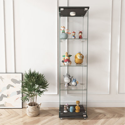 Accent Cabinet, Modern Glass Display Cabinet With Led Lights, 1-Door Tempered Glass Bookshelf