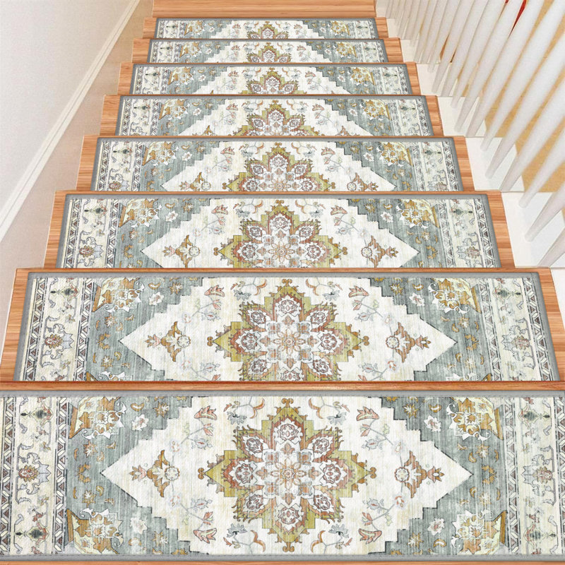 Tapis d'escalier antidérapants pour l'intérieur, Orange / beige / bleu