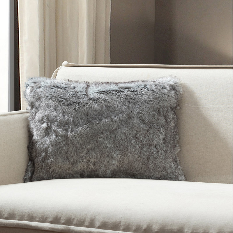 Faux Fur Reversible Pillow Cover, Gray