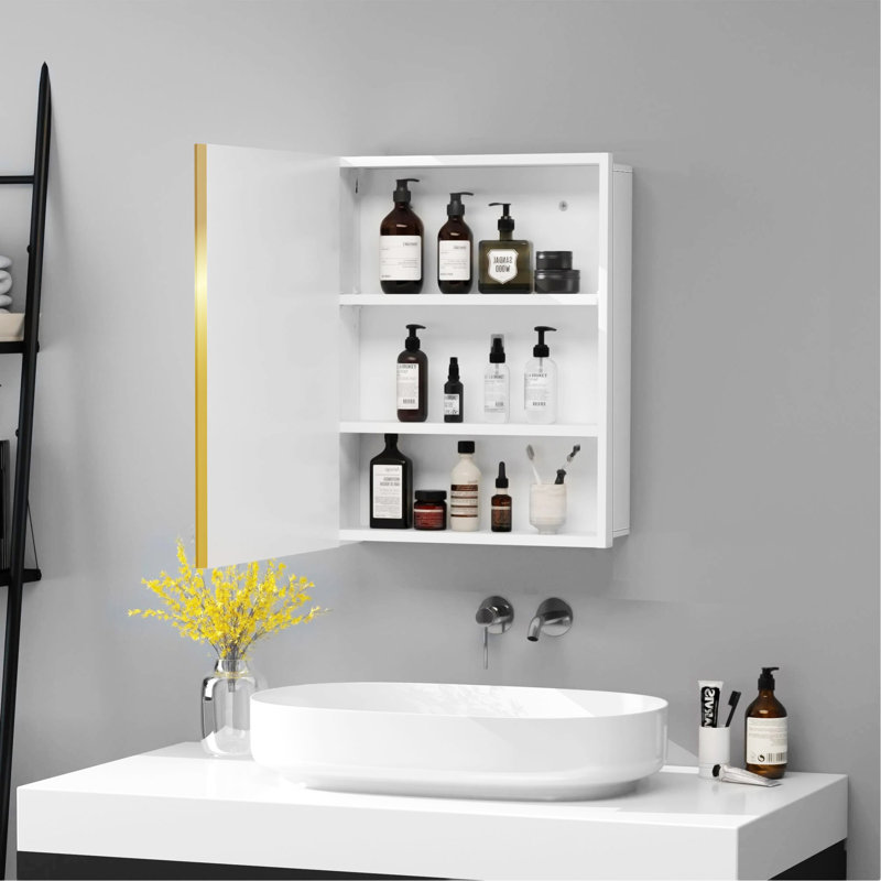 Armoire à pharmacie murale ou miroir encastrée en métal doré 16 x 28 pouces avec miroir