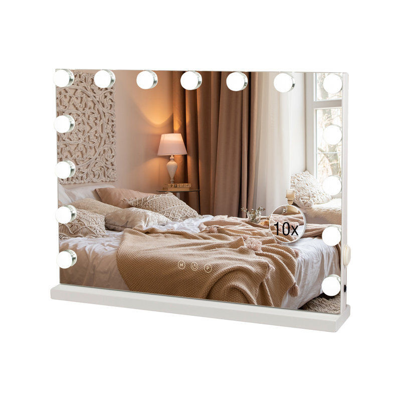 58 x 45cm LED Vanity Mirror with 10x Magnifying Mirror, Illuminated Dressing Table Mirror with USB Port, 3 Colour Modes & Dimmable Light