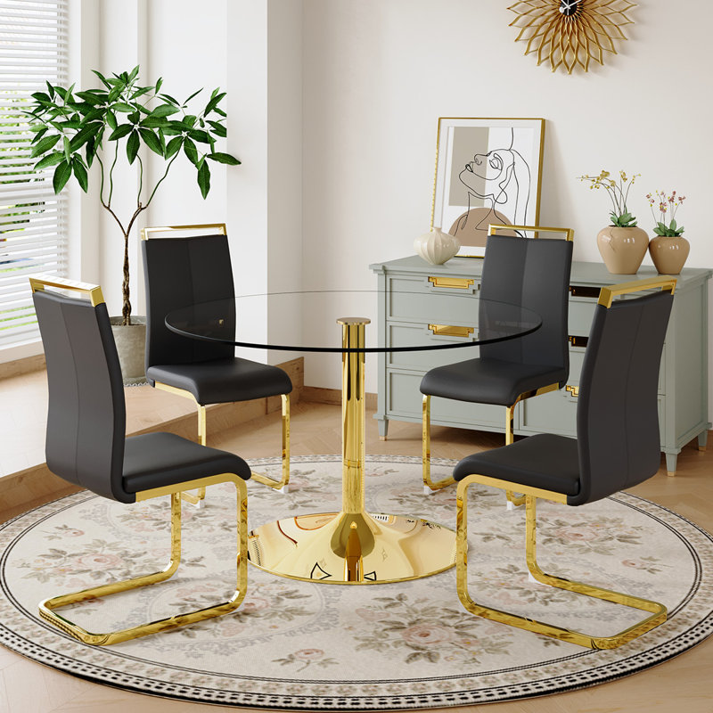 5 - Piece Pedestal Dining Set, 29.5"H x 47"L x 47"W, Black