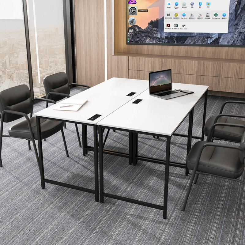 Latitude Run® 32" Meeting Room Desk Set Of 4 With Charging Station & Headphone Hook Metal Frame White