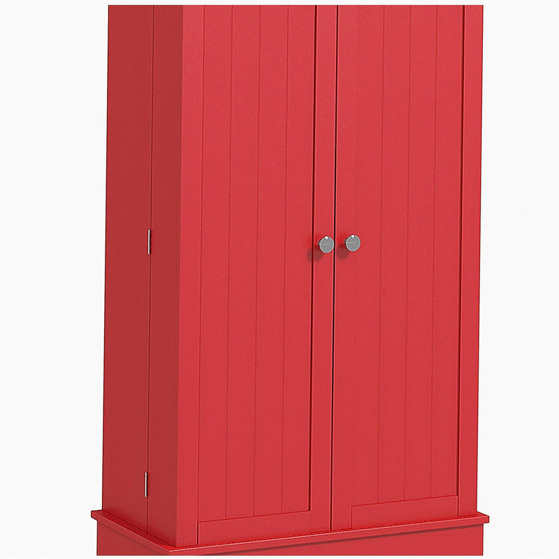 Armoire de cuisine autoportante de 41 pouces avec 12 portes, 5 portes doubles et 5 tablettes réglables HOMcom, rouge, Rouge