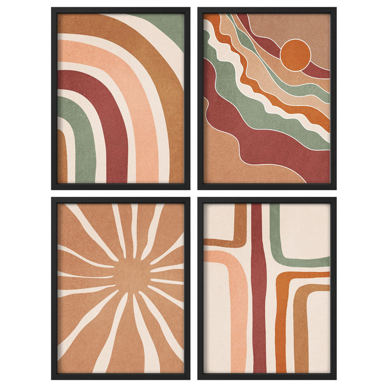 "Décoration géométrique rétro, symboles abstraits de formes géométriques abstraites", 4 pièces, Noir, H 16 po x l 12 po