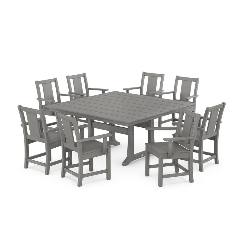 Prairie 9-Piece Square Farmhouse Dining Set with Trestle Legs, Slate Gray