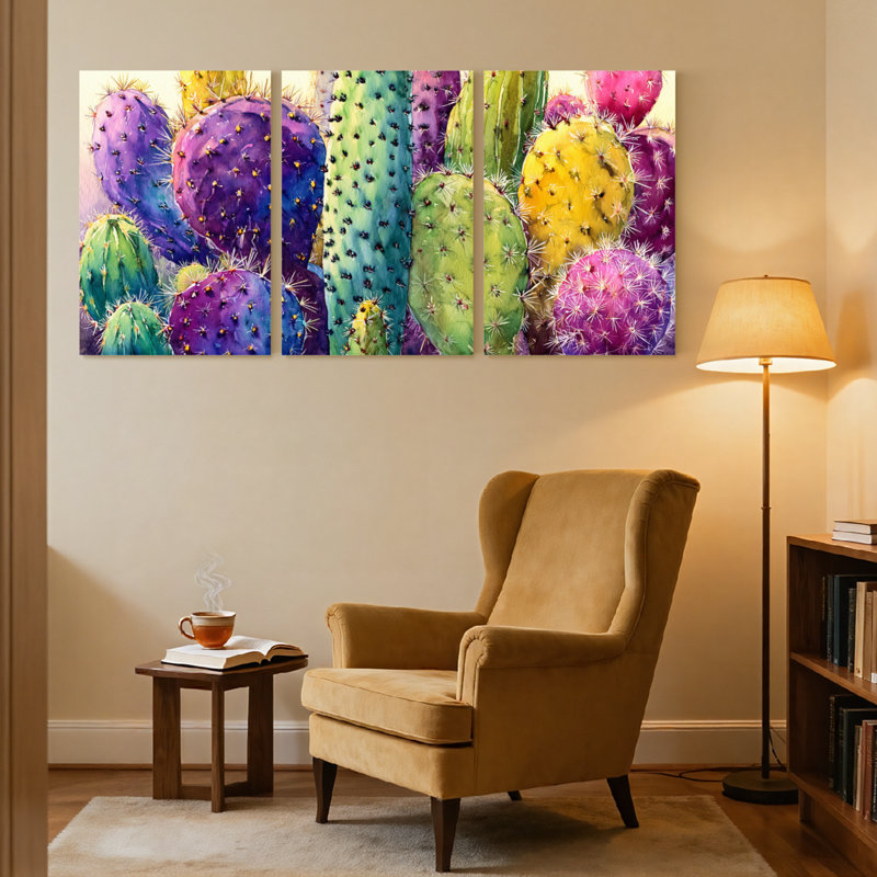 Plantes et fleurs, motif de cactus colorés, ensemble de 3 impressions sur toile, H 18 po x l 36 po