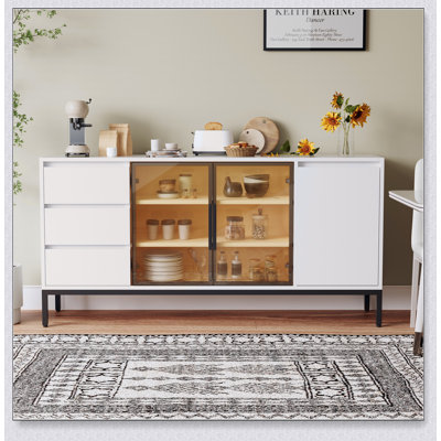 Versatile White Buffet Cabinet With Ample Storage, Perfect For Kitchen, Dining, And Living Room Organization