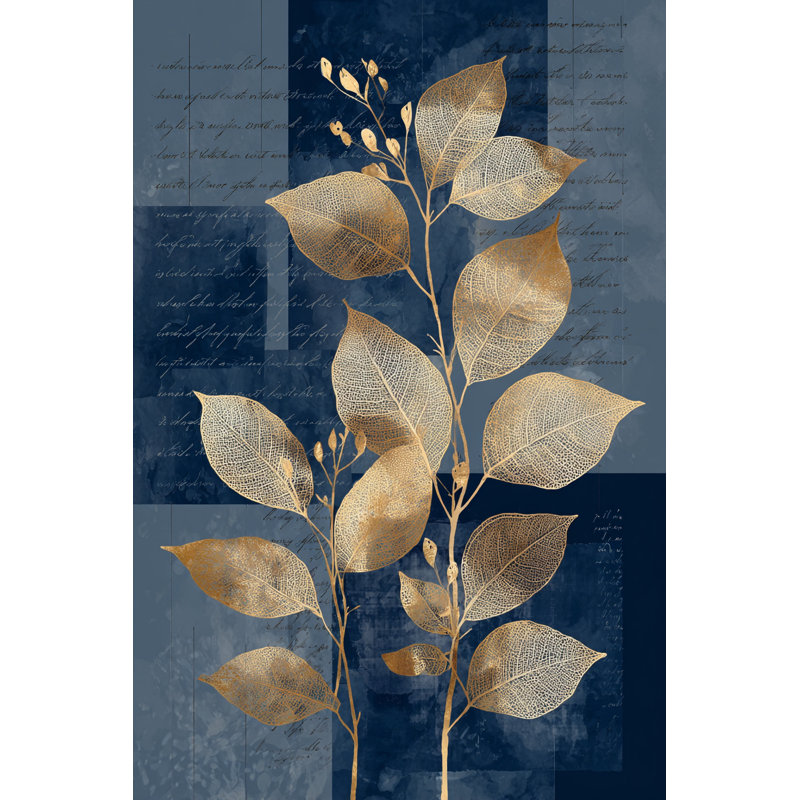 «Golden Botanical Script», reproduction d'art sur toile tendue, H 24 po x l 16 po x P 1,5 po