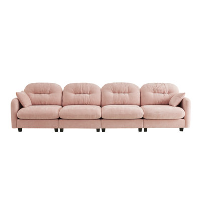 4-Seater Modular Pink Chenille Sectional Couch with Throw Pillows, Tufted Pleated Easy-Install Living Room Sofa