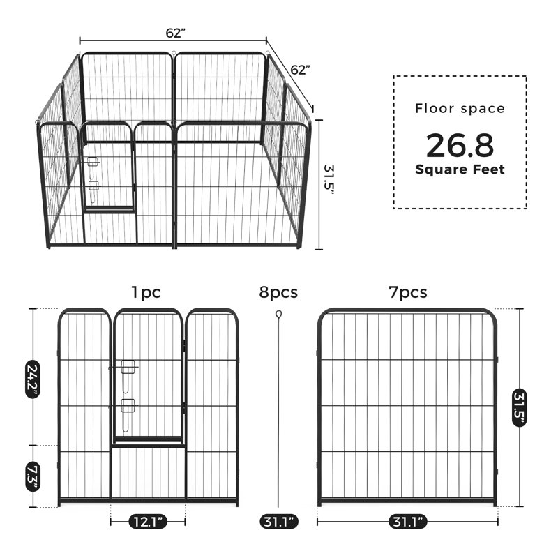 8 Panel Dog Exercise Pen, 31.5" H