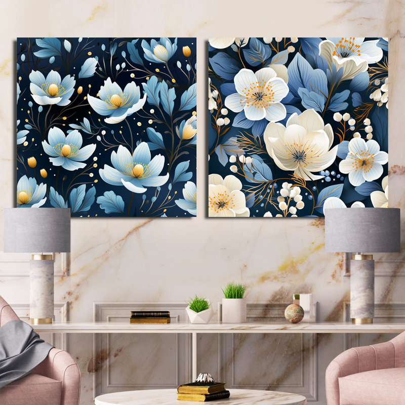Heald - Ensemble de 2 collages carrés floraux, Toile tendue, H 30 po x l 61 po