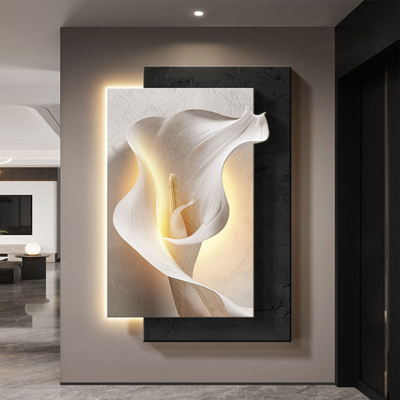 Art mural Calla Lily Led - Décoration en grès pour vestibule et salon, H 47,24 po x l 31,5 po x P 1,57 po
