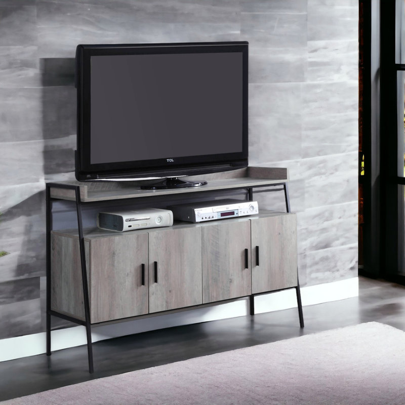 TV Stand With Storage, Gray/Black, Paper Composite