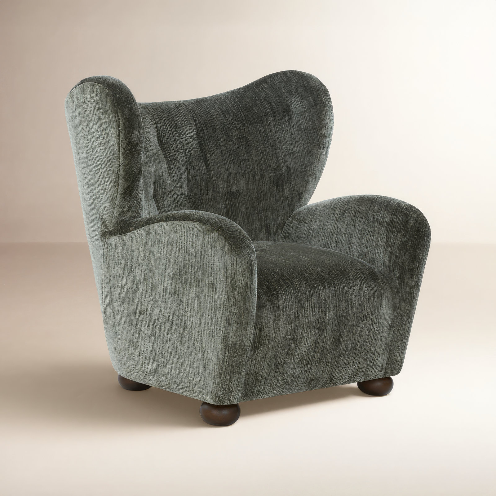 Levin Wingback Chair, Dark Green Chenille