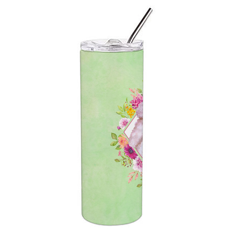 E23BF9F8391D466E9CA4F8DFEBD9A7DB de verre 20 oz à double paroi en acier inoxydable chiot, Standard White Poodle, Vert