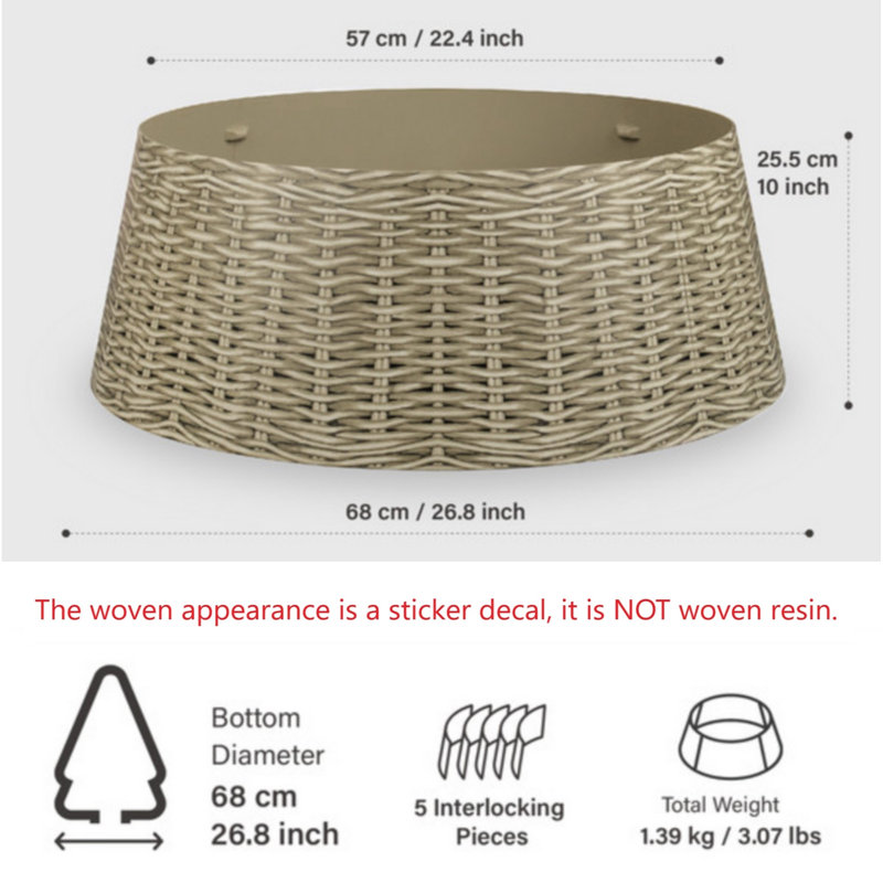 Large Gray Woven Rattan Christmas Tree Collar