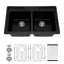 Évier de cuisine 33 po à double cuve à montage sur plan en composite de quartz noir 33/50 avec accessoires